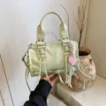 Light green PU leather Boston bag, trendy top-handle handbag with stylish straps for women work. - With Pendant / Green