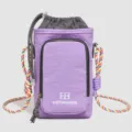 Purple kids crossbody phone bag lightweight water bottle pouch with colorful strap and pocket. - Smoky Purple