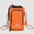 Kids crossbody phone bag, lightweight orange travel shoulder bag with colorful strap and drawstring. - Sunset Orange