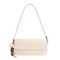 Minimalist cream white shoulder baguette bag with chic beaded charm for women daily commute. - With Pendant / White