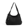 Bolso bandolera de lona negra, bolso de hombro casual con múltiples bolsillos con cremallera. - Negro