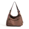 Bolso bandolera de lona marrón de gran capacidad, bolso casual para uso diario y estudiantes. - Café