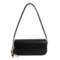 Trendy black PU leather shoulder crossbody bag with beaded charm, chic niche design for women. - With Pendant / Black