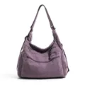 Bolso bandolera de lona morada, bolso hobo casual de gran capacidad con bolsillos con cremallera. - Púrpura