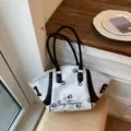Bolso de hombro grande de lunares, bolso de mano casual para mujer y uso diario. - Sin colgante / Blanco