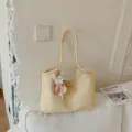 Yellow slouchy tote bag for women, premium design large capacity shoulder bag with knit charm. - Yellow with Pendant