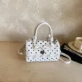 White polka dot handbag with lace trim bow sweet style PU leather crossbody shoulder pillow bag - No Pendant / Off White