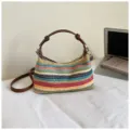 Borsa a tracolla in paglia intrecciata colorata borsa da spiaggia estiva con manico - Multicolore Senza Ciondolo