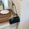 Bolso bandolera baguette negro para mujer, diseño minimalista elegante con un bonito lazo. - Negro