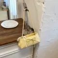 Bolso baguette amarillo para mujer, lazo chic y cinta, bolso de hombro elegante de verano. - Amarillo
