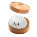 Cute squishy baozi toy with mini steamer basket, slow rebound stress relief toy for office desk decor. - 1 Piece / Pure White