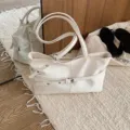 sac caboe souple en cuir blanc minimaliste femme sac épaule quotidien bureau - Sans pendentif / Blanc Cassé