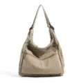 Bolso bandolera informal de lona para mujer y hombre, bolso hobo grande con cremallera. - Gris