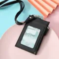 Schwarzer PU Leder Kartenetui mit Umhängeband und Reißverschluss Tasche für Damen Herren - Schwarz