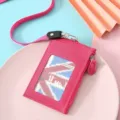 Porte-carte en cuir PU rose étui avec poche zippée et lanière de cou pour un usage quotidien - Rose rouge