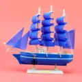 Wooden sailboat ornament nautical table decor blue desktop display handmade ship model. - 20cm / Blue Sailboat