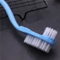 Long handle double-headed shoe cleaning brush with soft white bristles for daily footwear care. - Pink