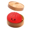 Cute steamed bun squishy toy with mini steamer basket slow rebound stress relief toy desk decor - 1 Piece / Red