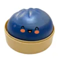 Blue bun squishy toy cute stress relief sensory fidget toy in mini steamer basket container - Transparent Blue