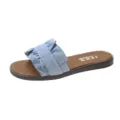 Women Summer Flat Sandals Ruffled Slip-On Casual Beach Open Toe Slippers Light Blue Shoes - Sky Blue