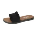 Women flat slide sandals black ruffled suede slip on shoes casual beach summer footwear - 35 / Black