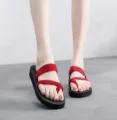 Women summer thong sandals casual flat beach shoes comfortable red double strap footwear - 810--Bright Red