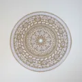 Round jute placemat with white boho mandala print, vintage Nordic table mat for dining room decor. - No Tassel White Picture 3 38cm