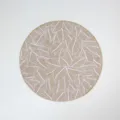 Round jute placemat with white leaf print, rustic woven table mat for dining room decor. - No Tassel White Picture 4 38cm