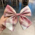 Pinza de Pelo con Lazo de Cuadros Rosa Accesorio de Pelo Uniforme JK Tocador Estético Diario - 4# Té negro de frambuesa