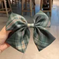 Pinza de pelo con lazo a cuadros verdes para mujer, accesorio lindo para estilo escolar JK. - Carta del Bosque