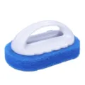 Blue handle cleaning sponge brush for kitchen stove and bathroom tile daily cleaning. - White