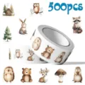 Schattige bosdieren stickers rol 500st waterdichte decoratieve stickers voor dagboek - 500 Vellen/Rol