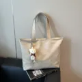 Casual minimalist large capacity shoulder tote bag for women daily commute practical style - Khaki With Pendant