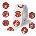 Christmas round sticker roll with cute cartoon Santa and snowman designs for holiday gifts. - 500 Pieces Christmas Roll Stickers 1