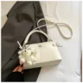 Minimalist Korean style women white handbag shoulder crossbody bag with bear charm - With Charm / White