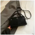 Simple Korean style black suede women handbag casual shoulder crossbody bag for daily commuting - No Pendant / Black