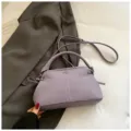 Simple Korean style purple PU leather handbag, casual shoulder and fashionable crossbody bag for women. - No Pendant / Purple
