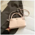 Minimalist pink handbag for women, elegant PU leather top handle shoulder crossbody bag. - No Pendant / Pink