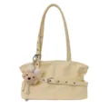 Light yellow women's shoulder bag with cute plush bear pendant and stylish belt decor. - Yellow with Charm