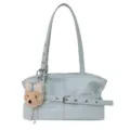 Light green women shoulder bag casual underarm handbag with cute fluffy bear pendant - Green With Pendant