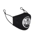Schwarze Baumwoll-Mundschutzmaske, wiederverwendbar, mit verstellbaren Ohrschlaufen und Aufdruck. - M / 63004