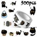 500pcs roll funny black cat stickers for laptops, water bottles, and scrapbooking decor. - Default