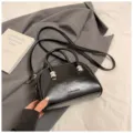 Black patent leather Boston handbag with shoulder strap, stylish daily shoulder bag for women. - No Pendant / Black