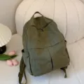 Grand sac à dos en toile vert olive, sac de jour décontracté et élégant pour femmes et loisirs. - Vert
