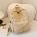 Sac a dos en toile beige pour femme, grand sac de jour decontracte avec poches pratiques. - Kaki