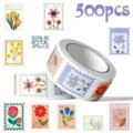 500Stk Vintage Blumen Briefmarken Washi Tape Rolle Deko Aufkleber Tagebuch Handwerk - 500 Blatt/Rolle