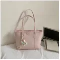 Ροζ δερμάτινη τσάντα tote PU για γυναίκες, μεγάλη casual τσάντα ώμου για δουλειά και σχολείο. - Με Κρεμαστό / Ροζ