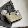 Μεγάλη τσάντα shopper από καμβά για γυναίκες, κομψή δίχρωμη τσάντα ώμου για εργασία. - Με Κρεμαστό / Μπεζ