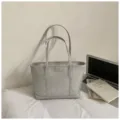 Minimalist silver tote bag, large capacity stylish shoulder bag for daily commute and casual work. - No Pendant / Silver