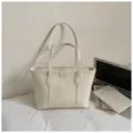 Minimalist white leather tote bag, large capacity shoulder bag for commuting, casual daily style. - No Pendant / White